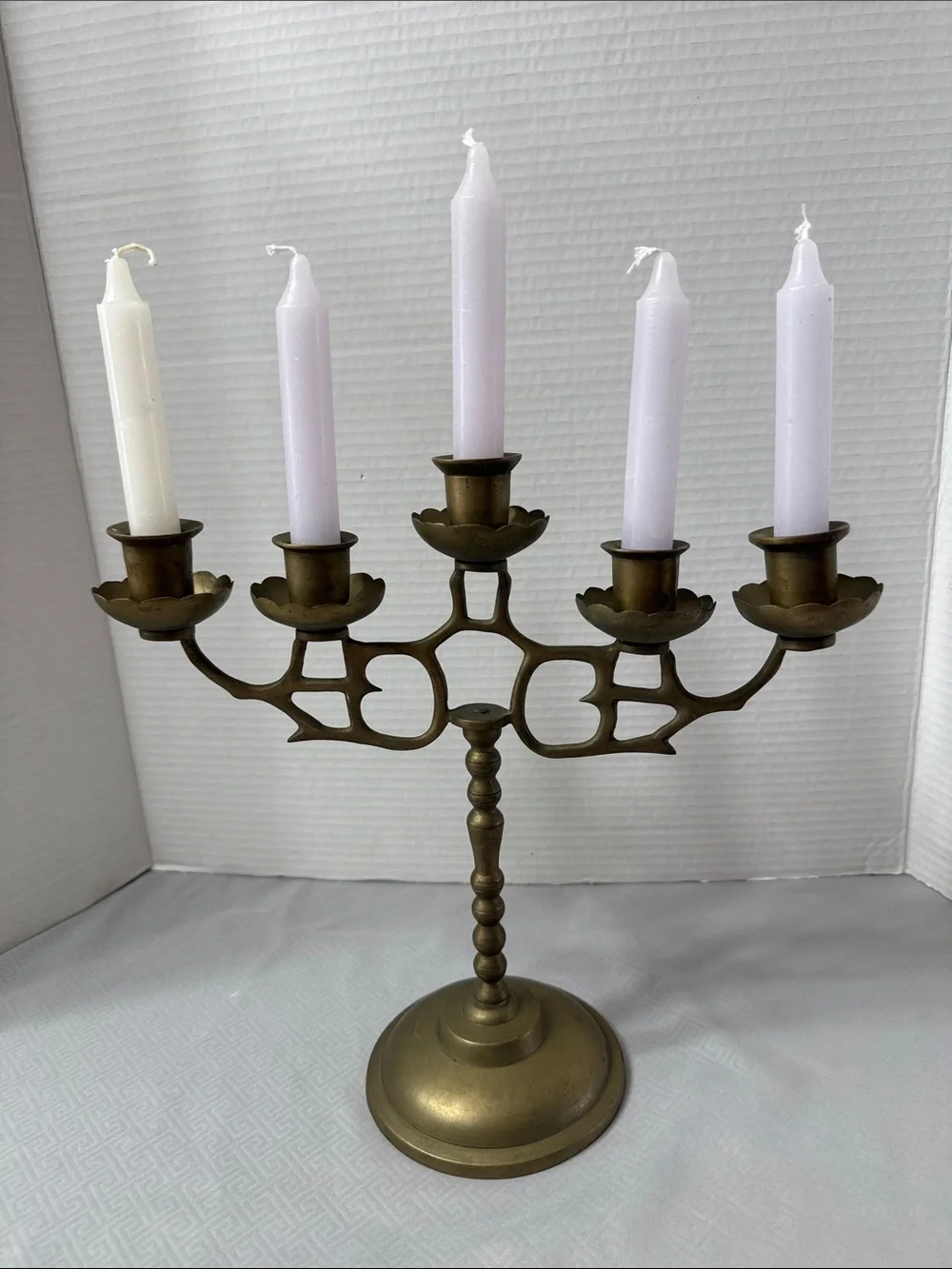 Vintage MCM Brass 5 Arm Candle Holder Candelabra Old World Boho Stamped Korea